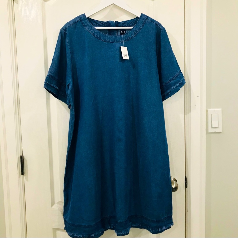 GAP Denim Frayed Hem Shirt Dress